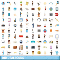100 deal icons set, cartoon style