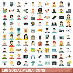 100 social media icons set, flat style