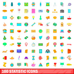 100 statistic icons set, cartoon style
