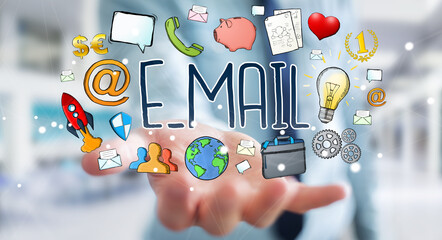 Businessman using manuscript contact text