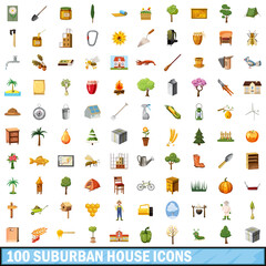 100 suburban house icons set, cartoon style