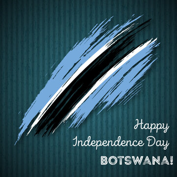 Botswana Independence Day Patriotic Design. Expressive Brush Stroke in National Flag Colors on dark striped background. Happy Independence Day Botswana Vector Greeting Card.