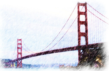 Colored Pencil Rendering Of Golden Gate Bridge