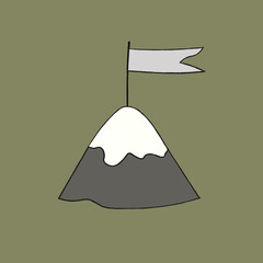 Flag on the Mountain vector illustration.Flat design.Hand drawn.