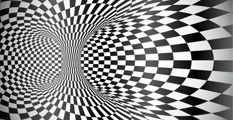 Vector abstract black and white grid optical illusion background