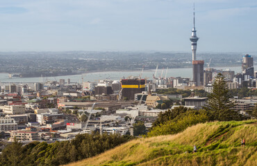 Auckland cityscape the largest cities in North Island, New Zealand. View from the top of Mount Eden.