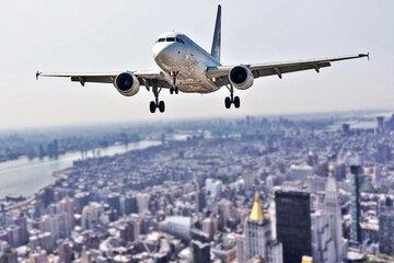 Airplane over Manhattan, NYC