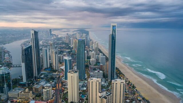 4k timelapse video of Gold Coast, Australia from day to night