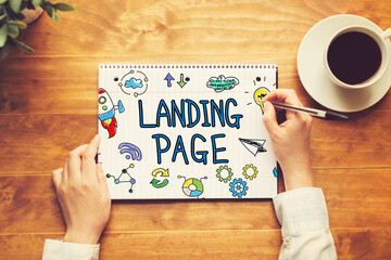 Landing Page text with a person holding a pen