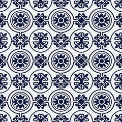 Seamless Blue Chinese Background round curve spiral cross frame flower