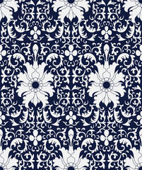 Seamless Blue Chinese Background botanic garden spiral curve cross leaf flower