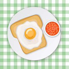 Toast with eggs and beans. Breakfast vector illustration