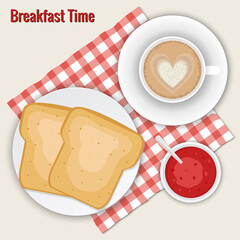 Coffee, toasts and jam. Breakfast vector illustration