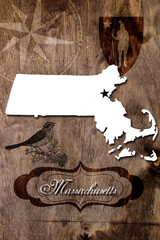 Poster Massachusetts state map outline