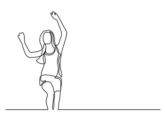 Obraz na płótnie Canvas happy dancing woman - continuous line drawing