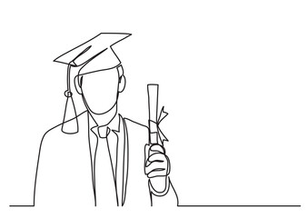 happy graduate with diploma - continuous line drawing