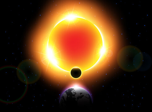 Solar Eclipse ( Vector ) . Moon move around the world and hide sunlight .
