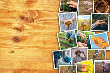 Man in farming and agriculture, photo collage with copy space
