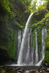 Obraz premium Layered water flows, cool air and green scenery are attractions that tourist can enjoy when they visit Tiu Kelep waterfall in Lombok, Indonesia.