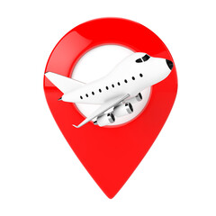 Cartoon Toy Jet Airplane with Red Map Target Pin. 3d Rendering