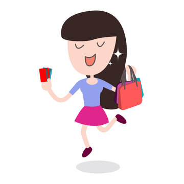 Happy women Shopping With her credit card and shopping bag in the department store or general store.