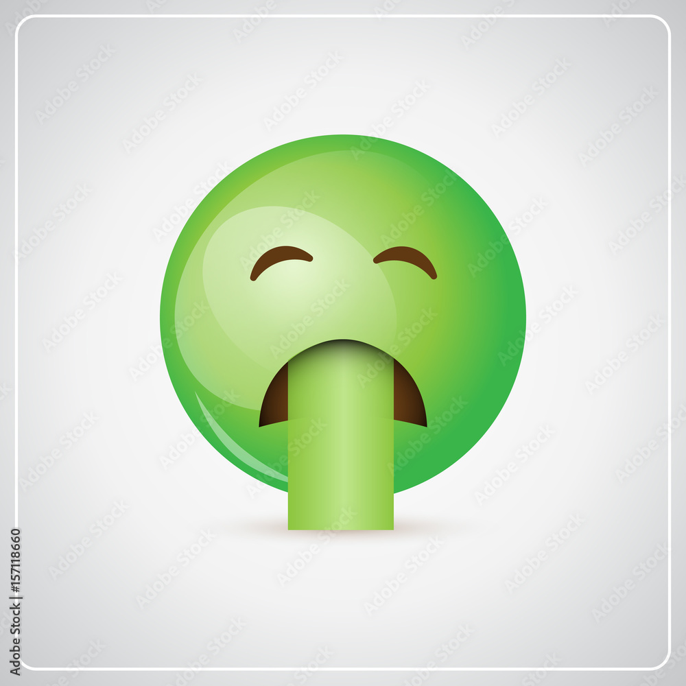 Wall mural green cartoon face sick feeling bad people emotion icon flat vector illustration