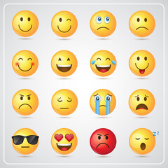 Fototapeta premium Yellow Smiling Cartoon Face Positive People Emotion Icon Set Vector Illustration