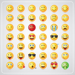 Yellow Smiling Cartoon Face Positive People Emotion Icon Set Vector Illustration
