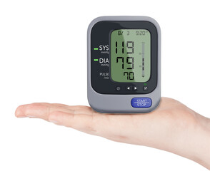 Digital Blood Pressure Monitor over Hand. 3d Rendering