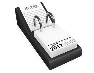 Calendar July 2017. 3d Rendering