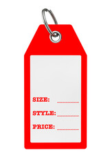 Dress Tag with Size, Style and Price Sign with Blank Space for Your Text. 3d Rendering