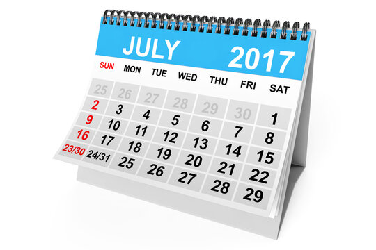 Calendar July 2017. 3d Rendering