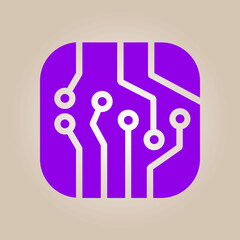 Circuit board  icon. Technology scheme square symbol. Flat design style.