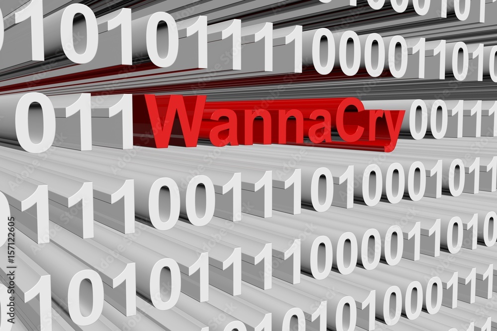 Poster wannacry in the form of binary code, 3d illustration