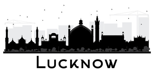 Lucknow City skyline black and white silhouette.