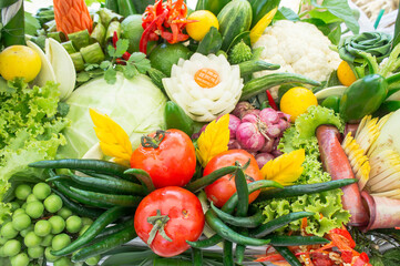 Different raw vegetables background , Healthy eating , organic vegetables herb