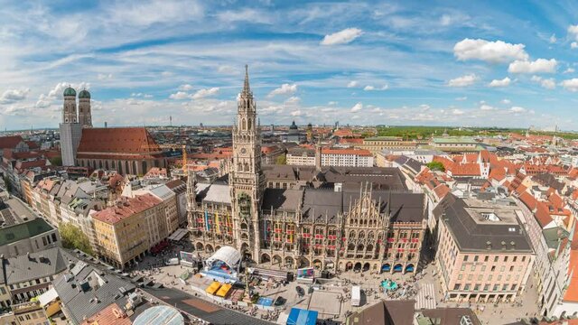 Munich city skyline timelapse at Marienplatz New Town Hall Square, Munich, Germany, 4K Time lapse