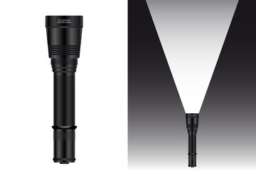 Realistic waterproof flashlight for hunting and travel. Vector illustration EPS 10 - obrazy, fototapety, plakaty