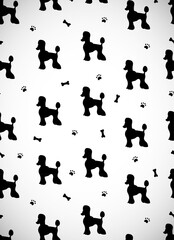 Awesome greeting card with black silhouettes of  cartoon dogs. Breed poodle.