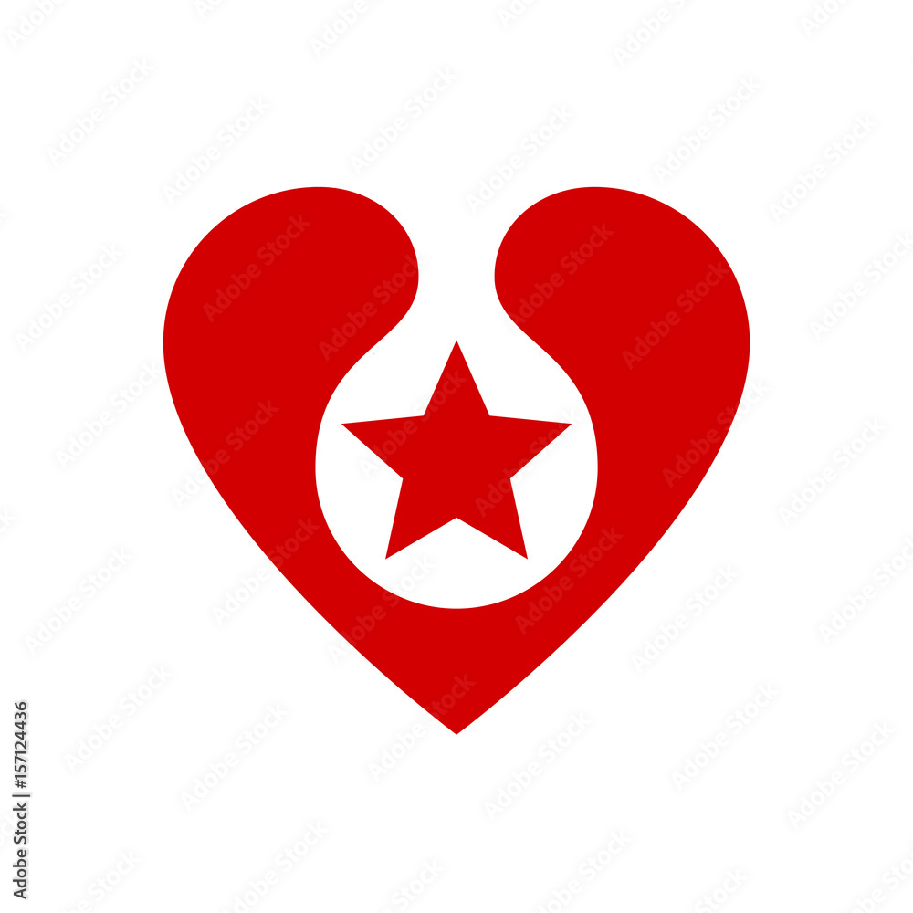 Poster red heart with star inside. vector design element, label or badge.