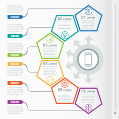 Web Template of a chart, diagram or beusiness presentation. Part of the report with icons set. Vector infographic of technology or education process. Business concept with six options.