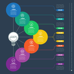Vector infographic of technology or education process. Business presentation concept with 6 options - from idea to final product. Web Template of a circle chart, diagram.