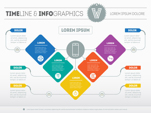 Business presentation concept with five options. Web Template of a info chart or diagram. Vector infographic of education or technology process. Part of the report with logo and icons set.