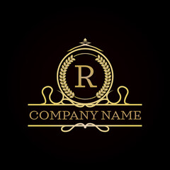 Royal Luxury Style Golden logo design with letter R
