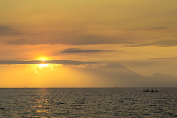 Traditional fisherman during majestic sunset in Lombok, Indonesia