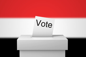 Yemen election ballot box and voting paper. 3D Rendering