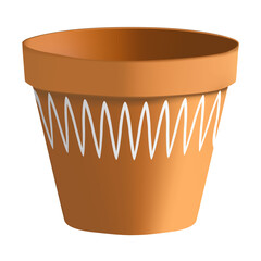 3d photorealistic clay pot on a white background. Pot of clay with a pattern for plants and flowers.