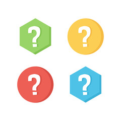 Set, collection of colorful flat design icons with question marks.