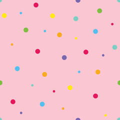 Pink seamless pattern background with colorful dots, confetti.
