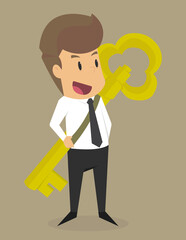 businessman holding the key, crates and to unlock